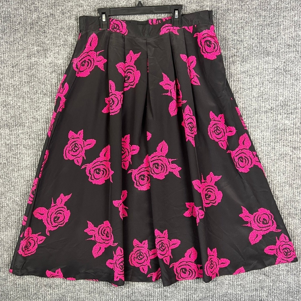 Whimsigoth Dark Romantic Rose Floral Midi Skirt Black Pink